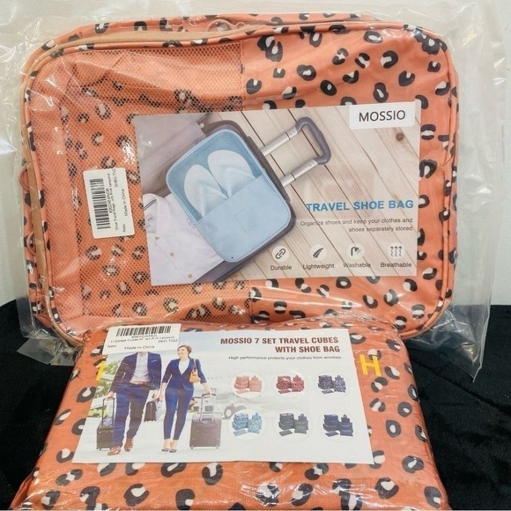 Pink Leopard Travel Cubes Set of 7 with Shoe Bag